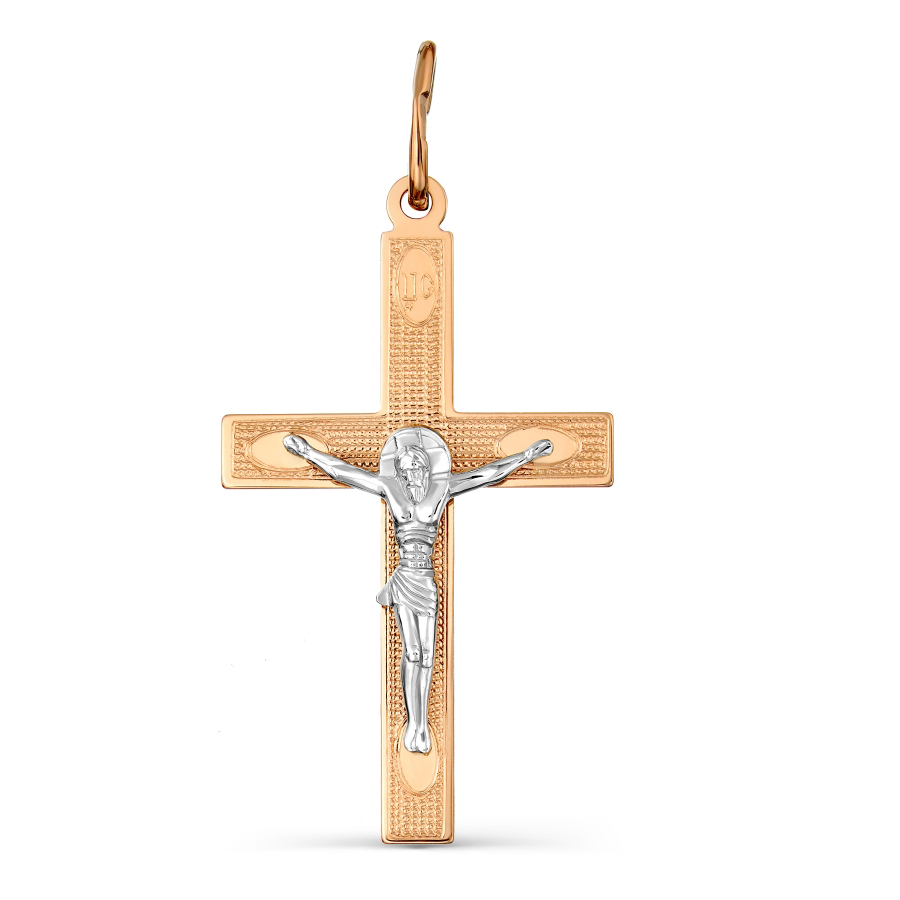 Крест из красного золота 585 с родированием