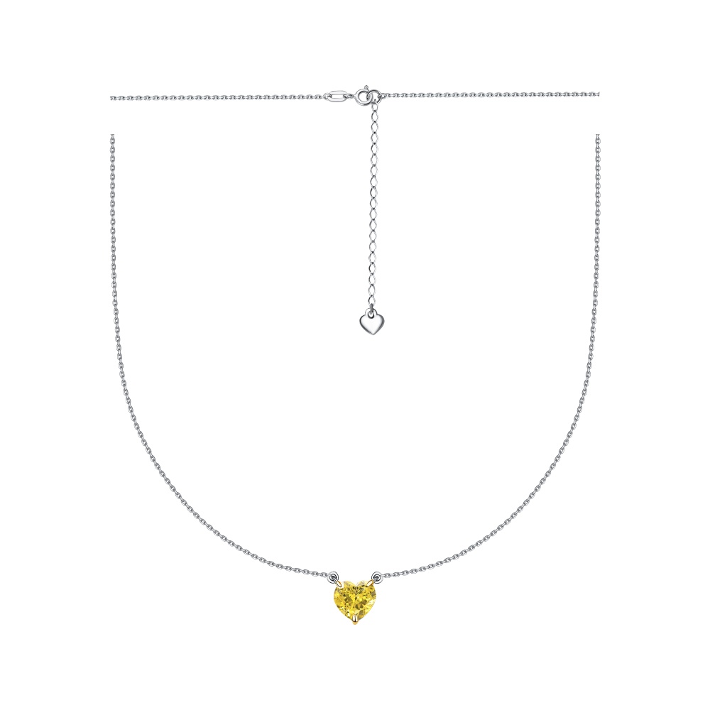 Колье Сердце с лимонным фианитом из серебра 925 с родированием 33-7М-0005-17442 