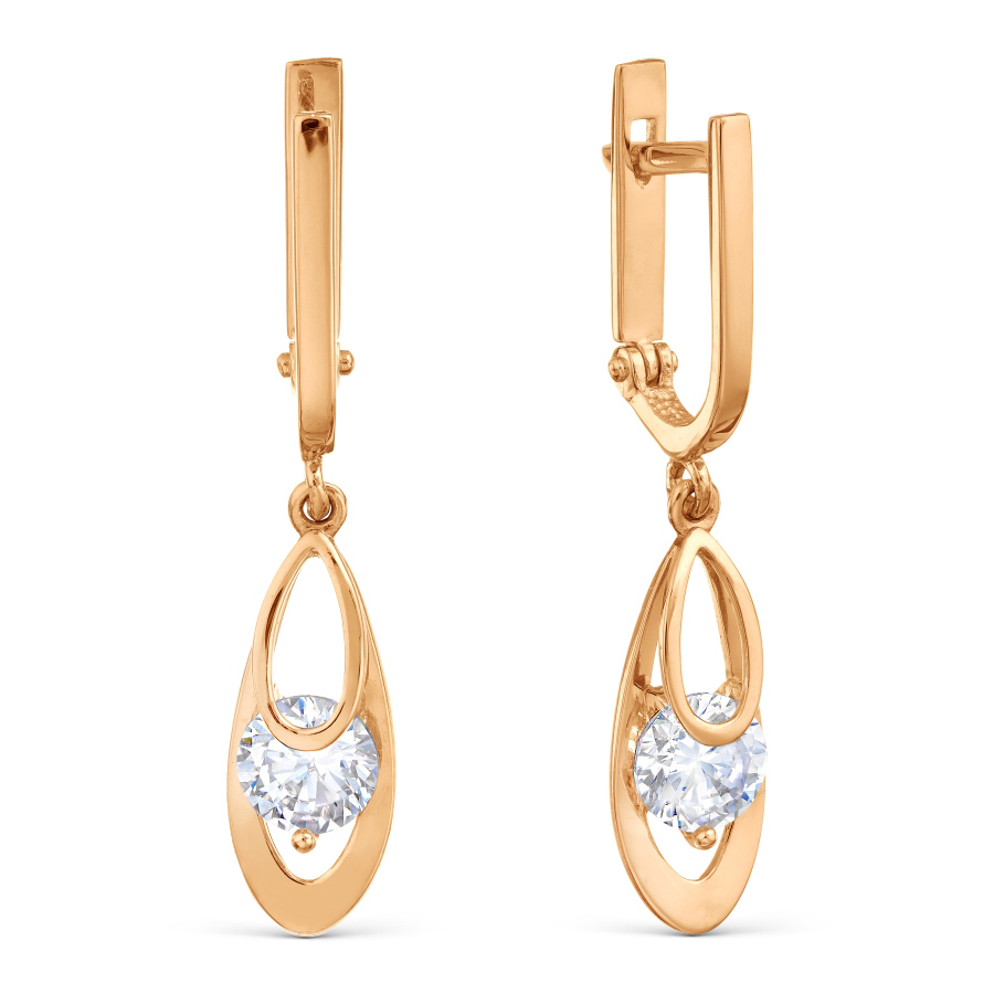 Серьги с фианитами из красного золота 585 Т102029850