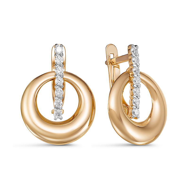 Серьги с фианитами из красного золота 585