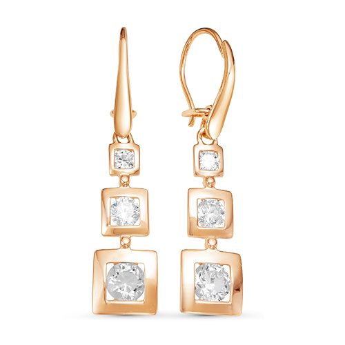 Серьги с фианитами из красного золота 585