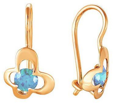 Серьги детские Бабочки с голубыми фианитами из красного золота 585 2201307 1 12 10