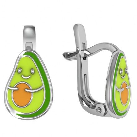 Серьги детские Авокадо с эмалью из серебра 925 с родированием 301653