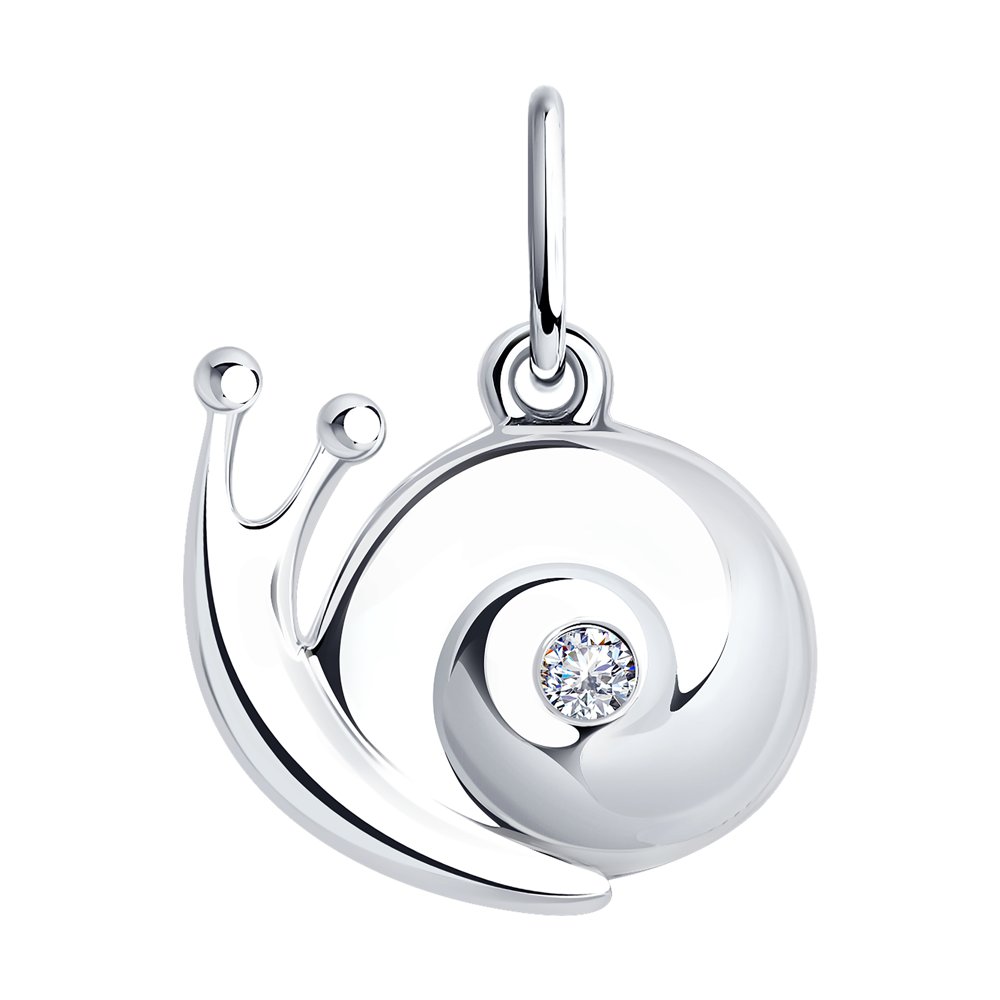 Подвеска Улитка с фианитом из серебра 925 с родированием 94032581