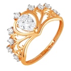 Кольцо Корона с фианитами из красного золота 585 с родированием