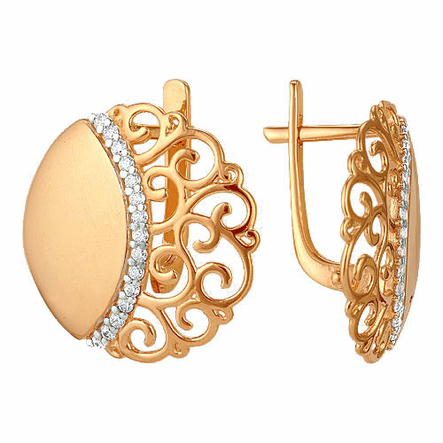 Серьги с фианитами из красного золота 585 20019200