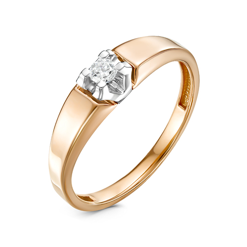 Кольцо с бриллиантом из красного золота 585 с родированием 5-3422-103-1К