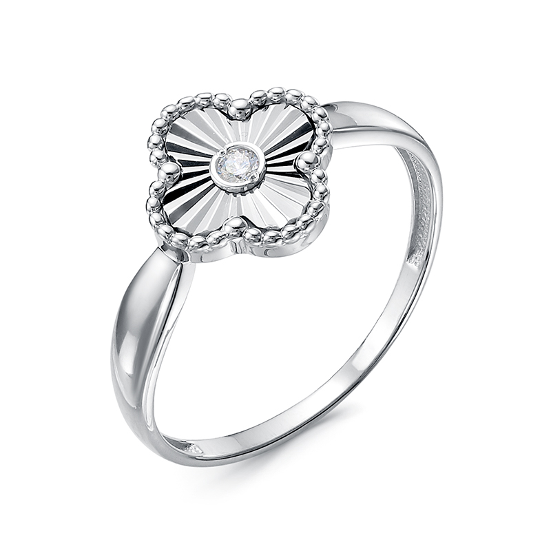 Кольцо Клевер с фианитом из серебра 925 с родированием с1104544