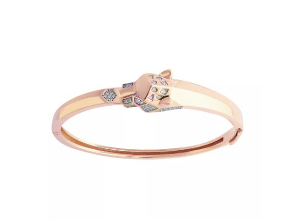 Браслет жесткий Пантера с фианитами из красного золота 585 5148503