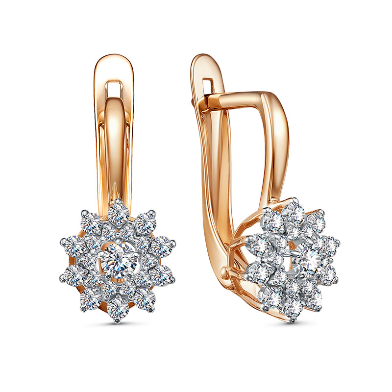 Серьги с фианитами из красного золота 585 с родированием 2291107 1 1 1            