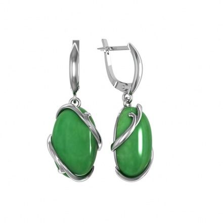Серьги с хризопразами из серебра 925 с родированием 341902