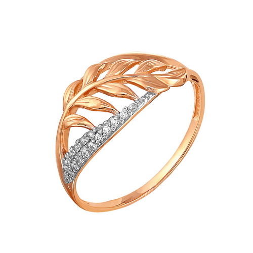 Кольцо с фианитами из красного золота 585 с родированием