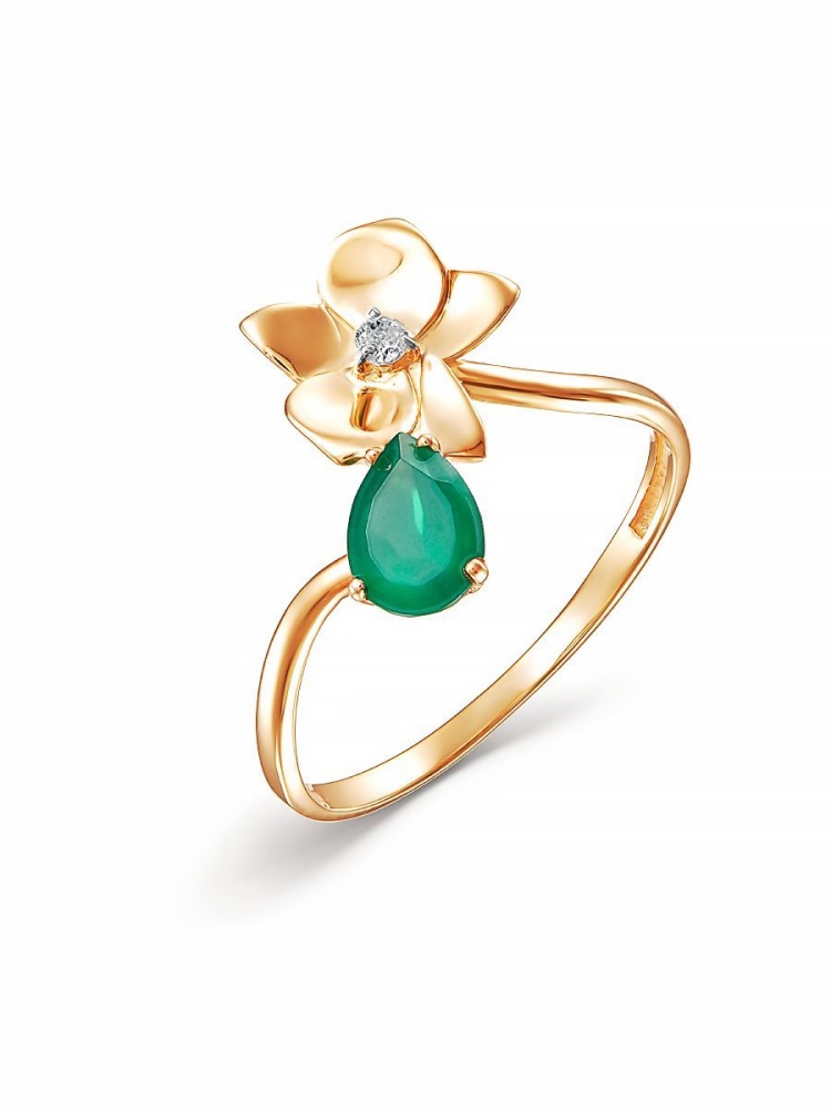 Кольцо Цветок с турмалиновым кварцем и фианитом из красного золота 585 1004103