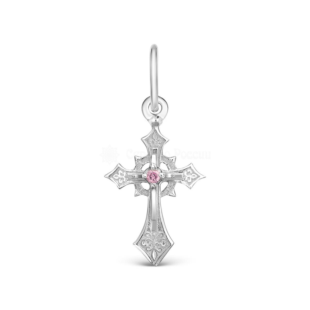 Крест с фианитами из серебра 925 с родированием
