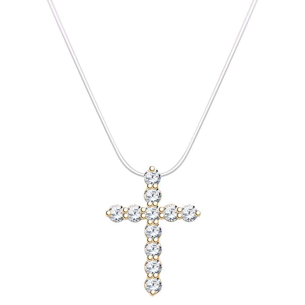 Колье на леске Крест с фианитами из красного золота 585 7225