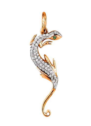 Подвеска Ящерица с фианитами из красного золота 585 с родированием 3270107 1 1 1