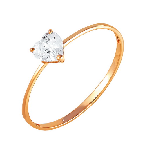 Кольцо Сердце с фианитом из красного золота 585 1251207 1 1 10