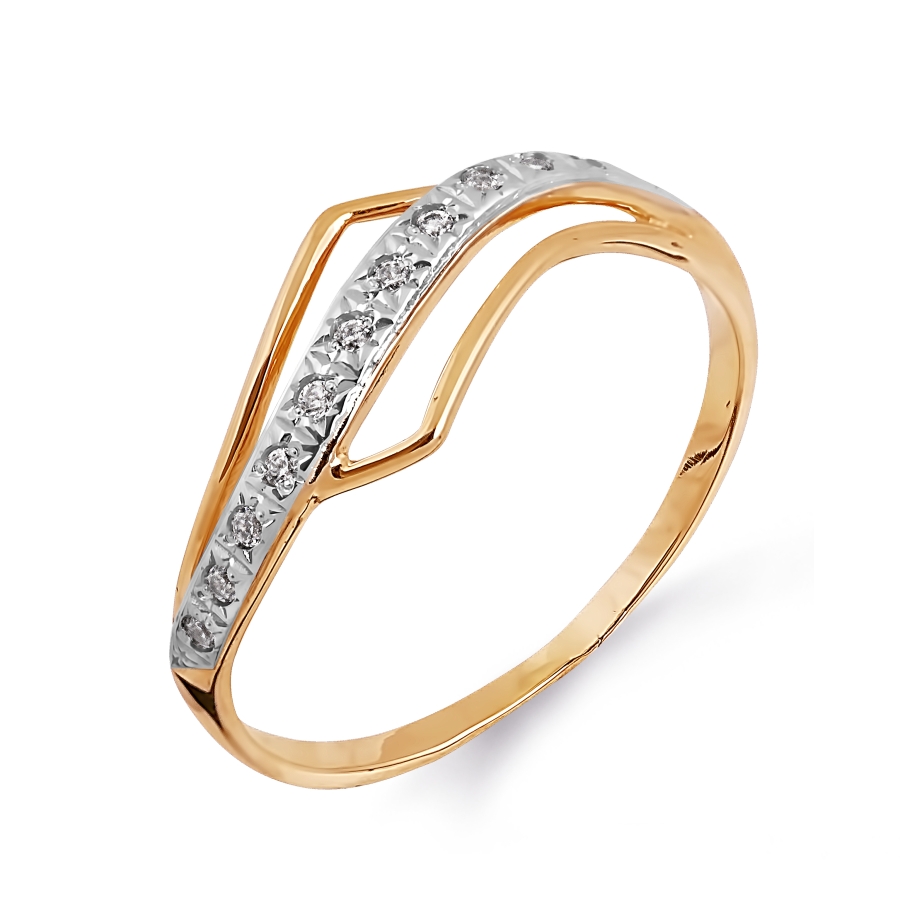 Кольцо с фианитами из красного золота 375 с родированием