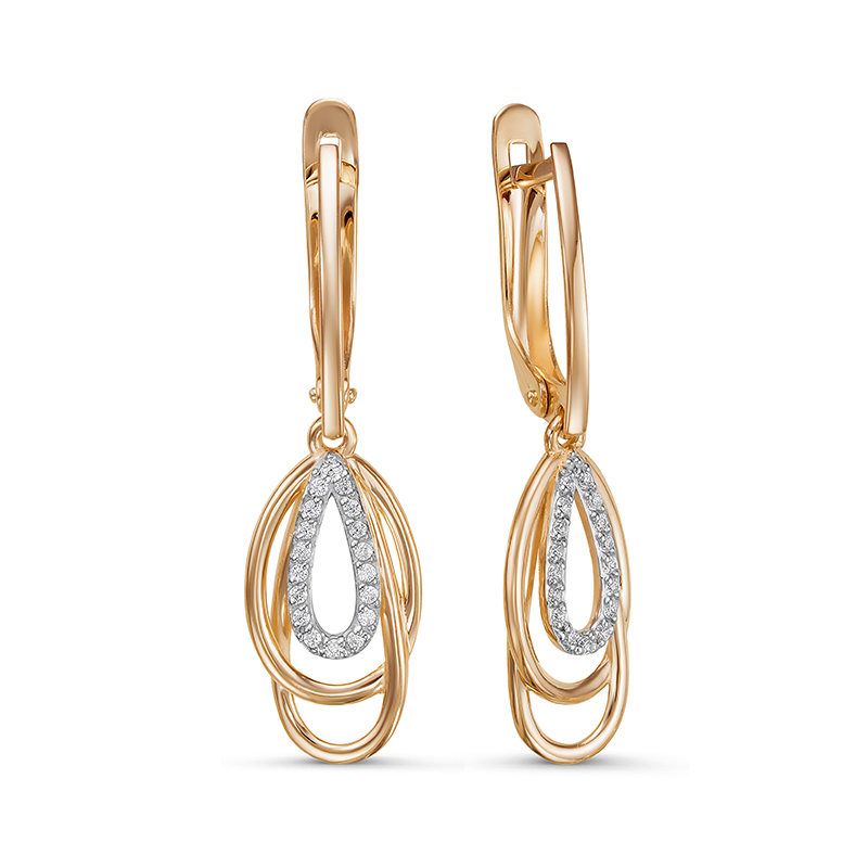 Серьги с фианитами из красного золота 585 1200331