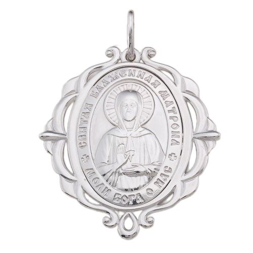 Икона нательная Матрона из серебра 925 с родированием