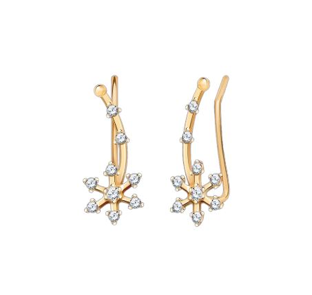 Серьги-каффы Цветочки с фианитами из красного золота 585 2780