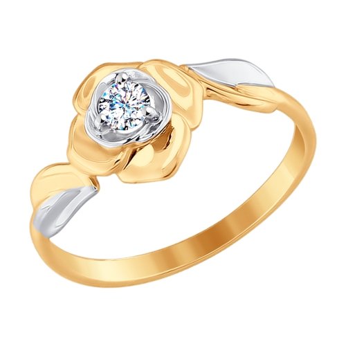 Кольцо с фианитами из красного золота 585 с родированием