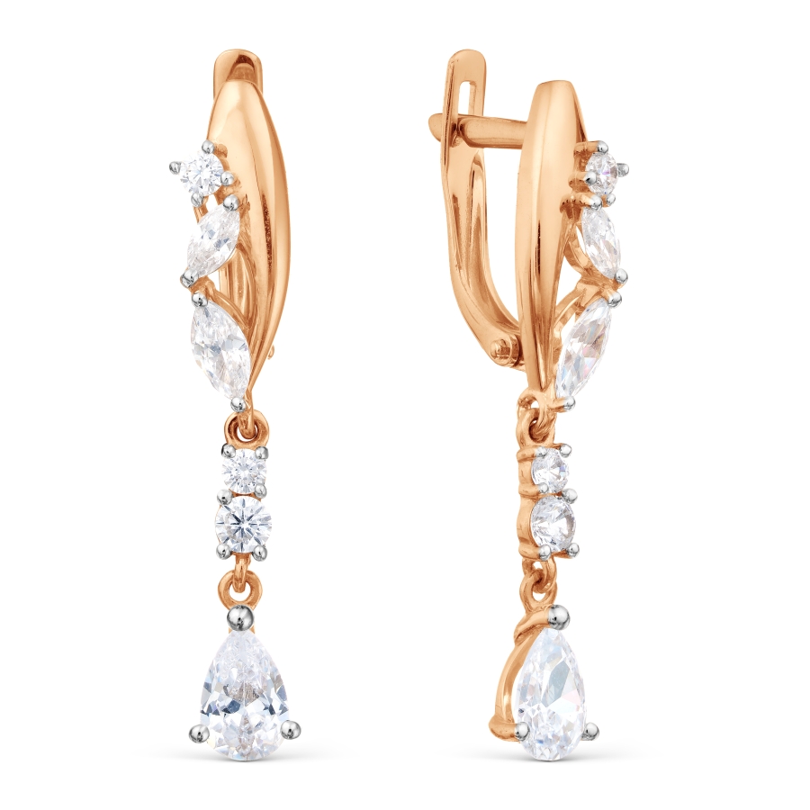 Серьги с фианитами из красного золота 585