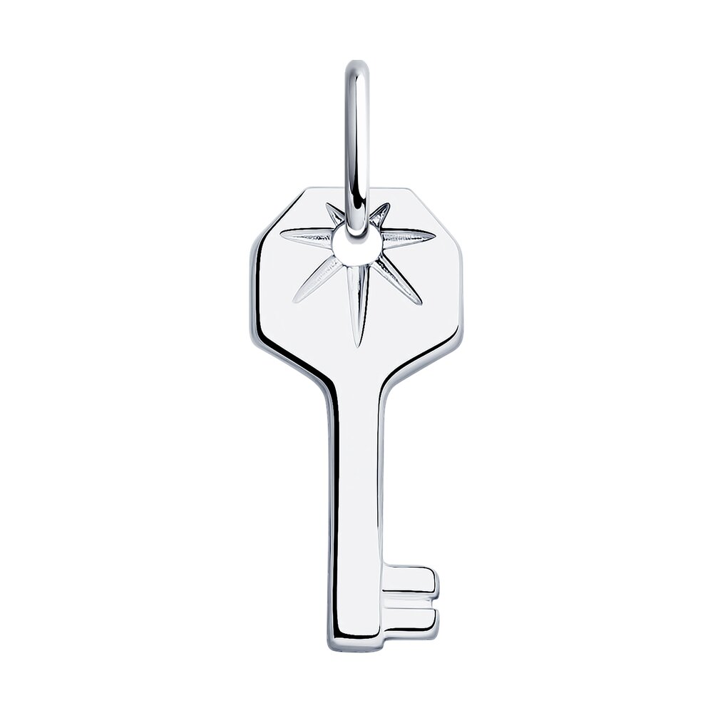 Подвеска Ключ без камней из серебра 925 с родированием