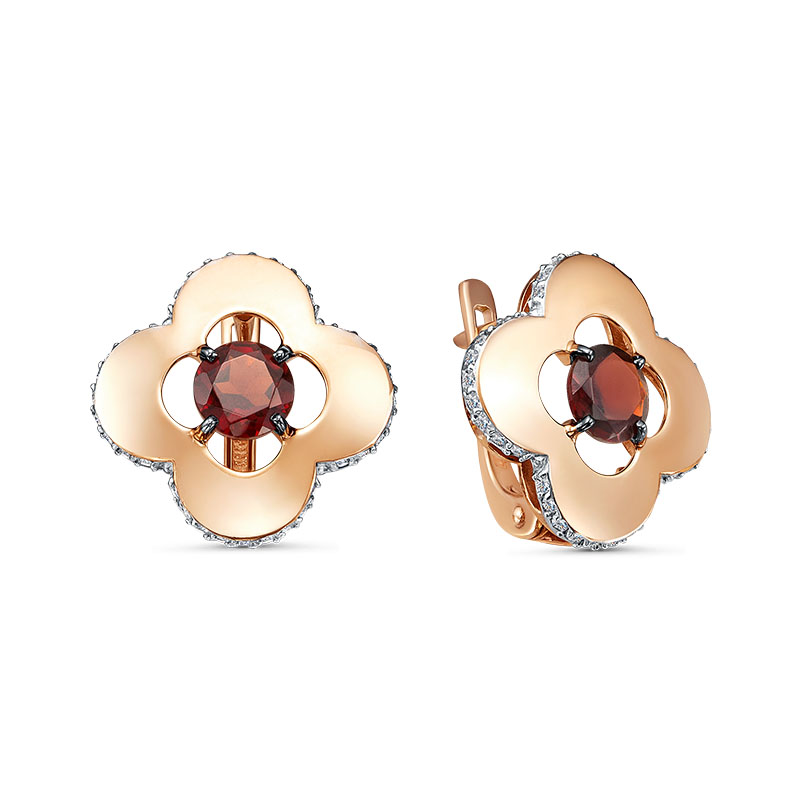 Серьги Клевер с топазами и фианитами из красного золота 585 с родированием 2663208 1 6 1