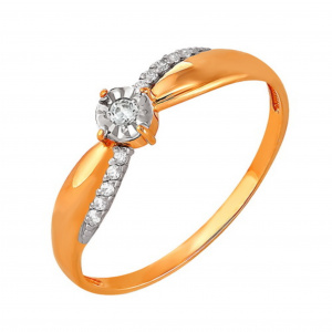 Кольцо с бриллиантами из красного золота 585 с родированием