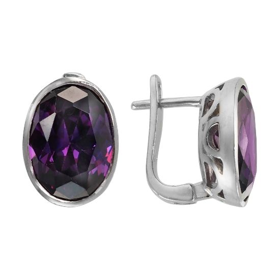 Серьги с сиреневым фианитами из серебра 925 с родированием ТПСН.785Ф6R