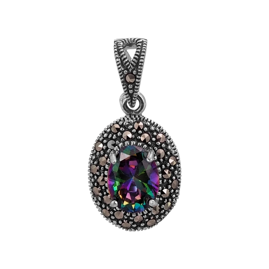 Подвеска с мистическим топазом и марказитами из серебра 925 ТАПН.205МТN