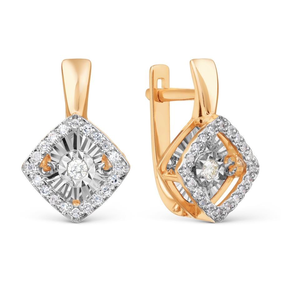 Серьги с танцующими бриллиантами из красного золота 585 с родированием Т145628729