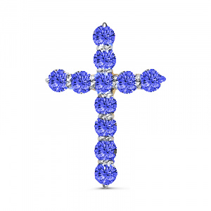 Крест декоративный с синими фианитами из красного золота 585