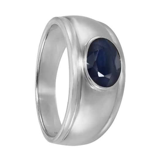 Кольцо с корундом сапфира из серебра 925  с родированием ТПКН.801СФR
