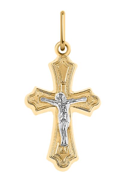 Крест без камней из красного золота 585 с родированием 