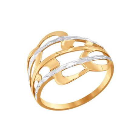 Кольцо без камней с алмазной гранью из красного золота 585 с родированием 016569