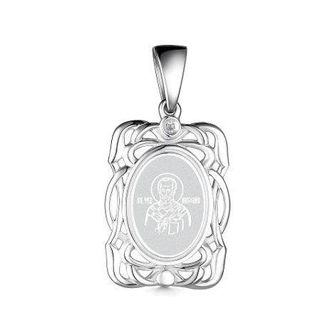 Икона нательная Николай Чудотворец с бриллиантом из серебра 925 с родированием