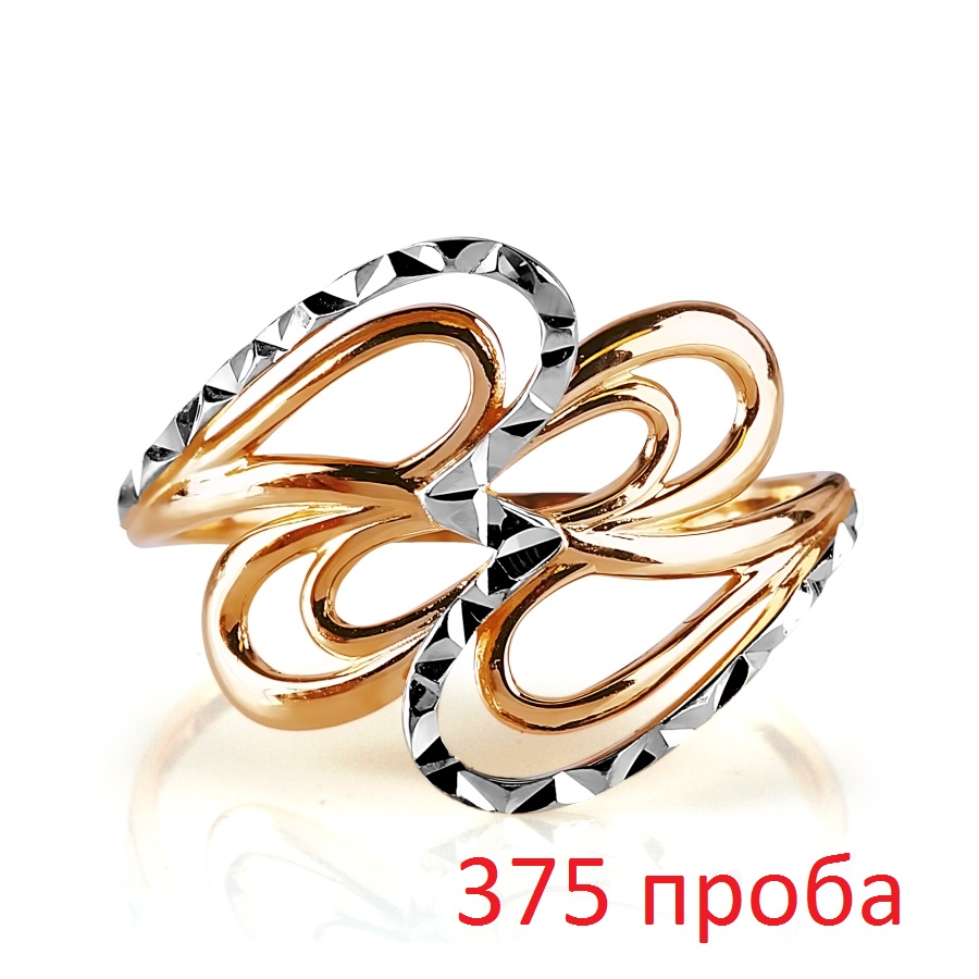 Кольцо из красного золота 375 с родированием