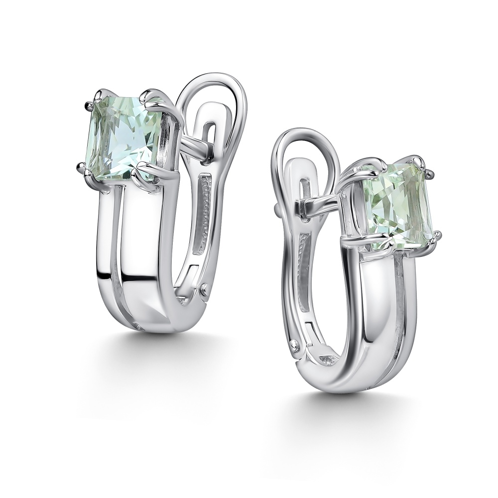 Серьги с празиолитами из серебра 925 с родированием 02-4438/000П-00