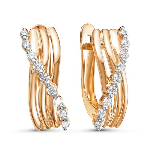 Серьги с фианитами из красного золота 585 124834