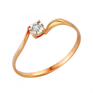 Кольцо с бриллиантом из красного золота 585 с родированием