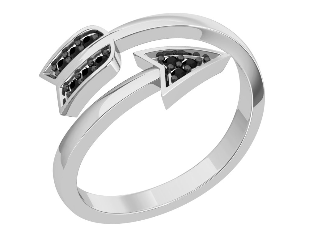 Кольцо Стрела с фианитами из серебра 925 с родированием 0101618-00205