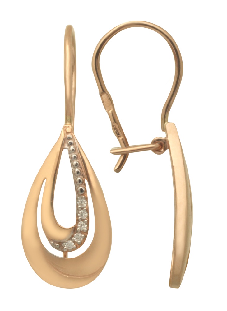 Серьги с фианитами из красного золота 585 112299                   