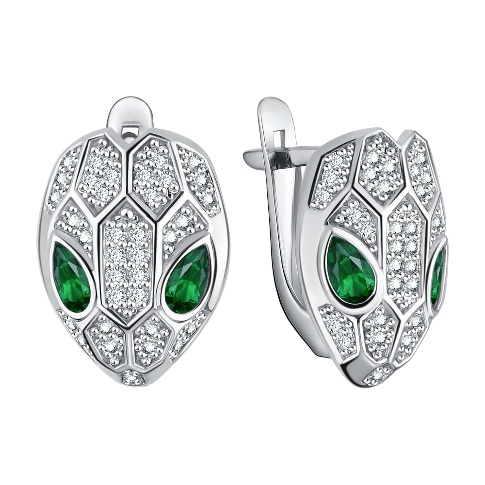 Серьги Змея с фианитами из серебра 925 с родированием 10-72-0003-15734