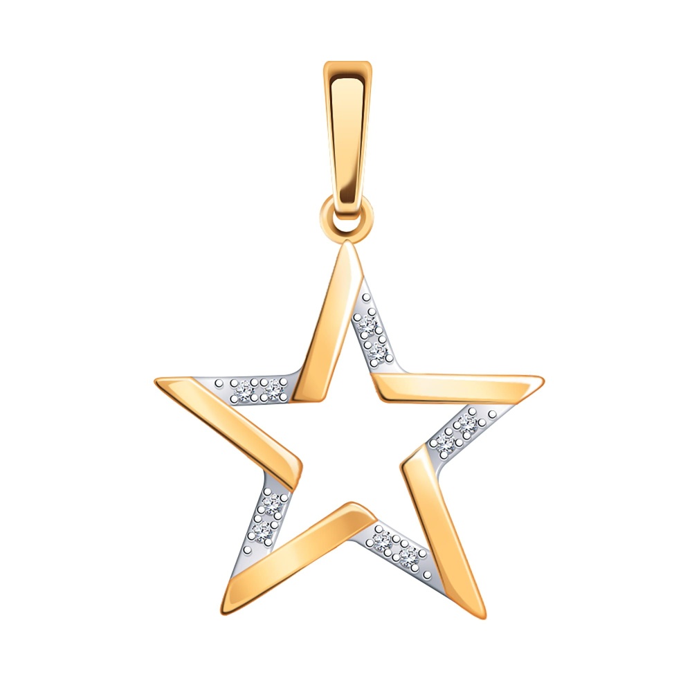Подвеска Звезда с фианитами из красного золота 585 с родированием 50283