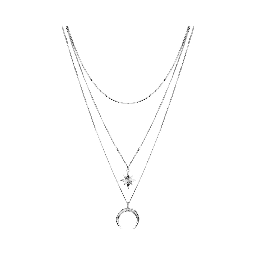 Колье Луна и звезда с фианитами из серебра 925 с родированием 33-73-0001-27013