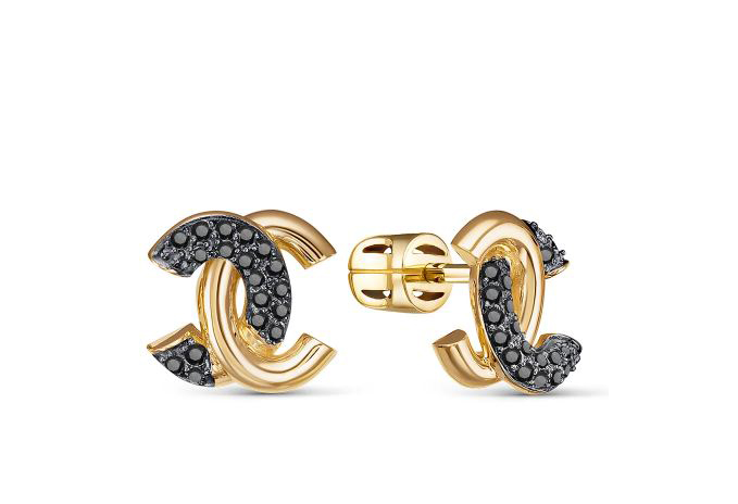 Серьги-пусеты с чёрными фианитами из красного золота 585 050119 ч