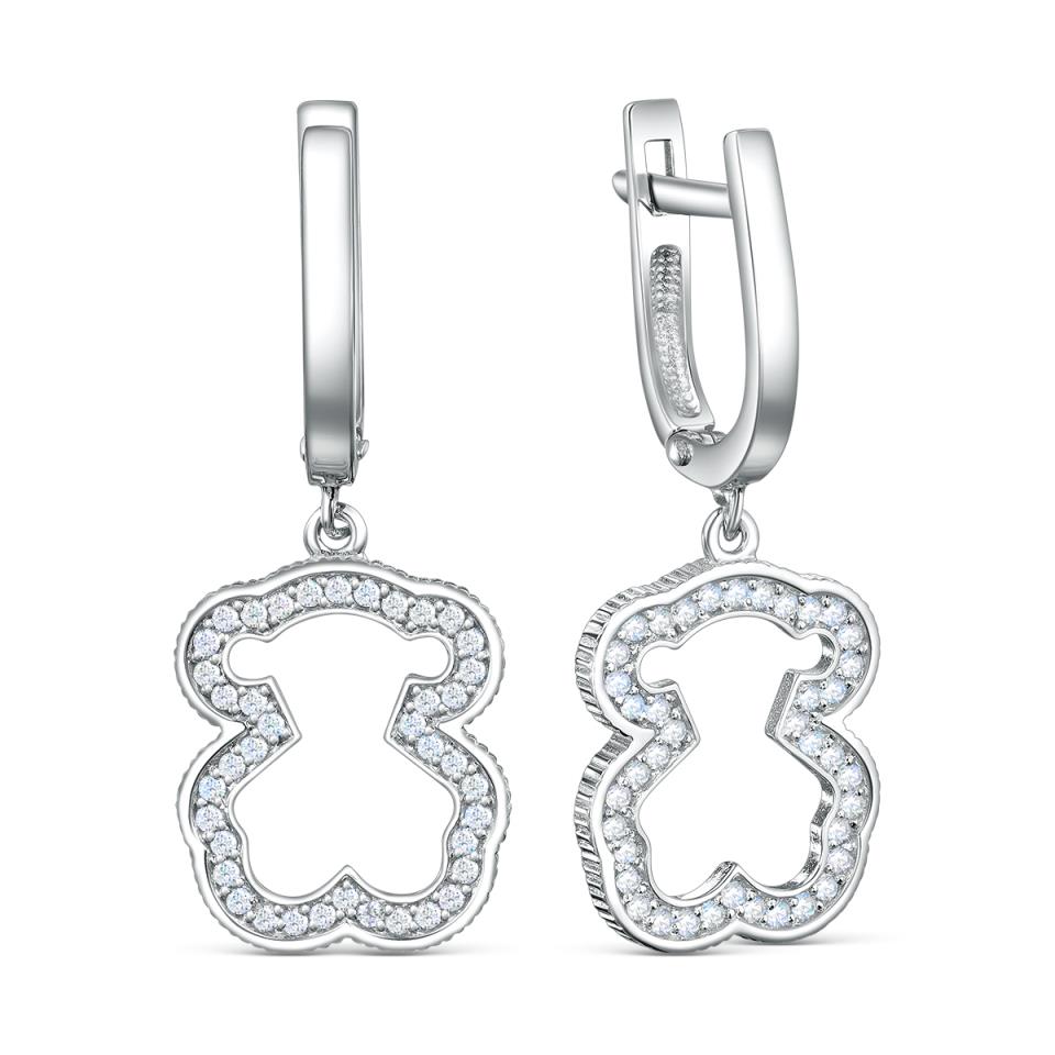 Серьги Мишки с фианитами из серебра 925 с родированием 221-10-155-1р