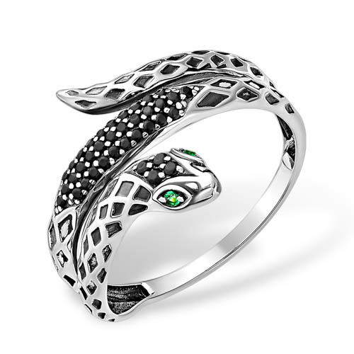 Кольцо Змея с фианитами из серебра 925 с родированием 1010037896
